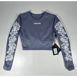 Darc Sport She Long Sleeve Energy Crop Top with Built in Shelf Bra Norse Blue